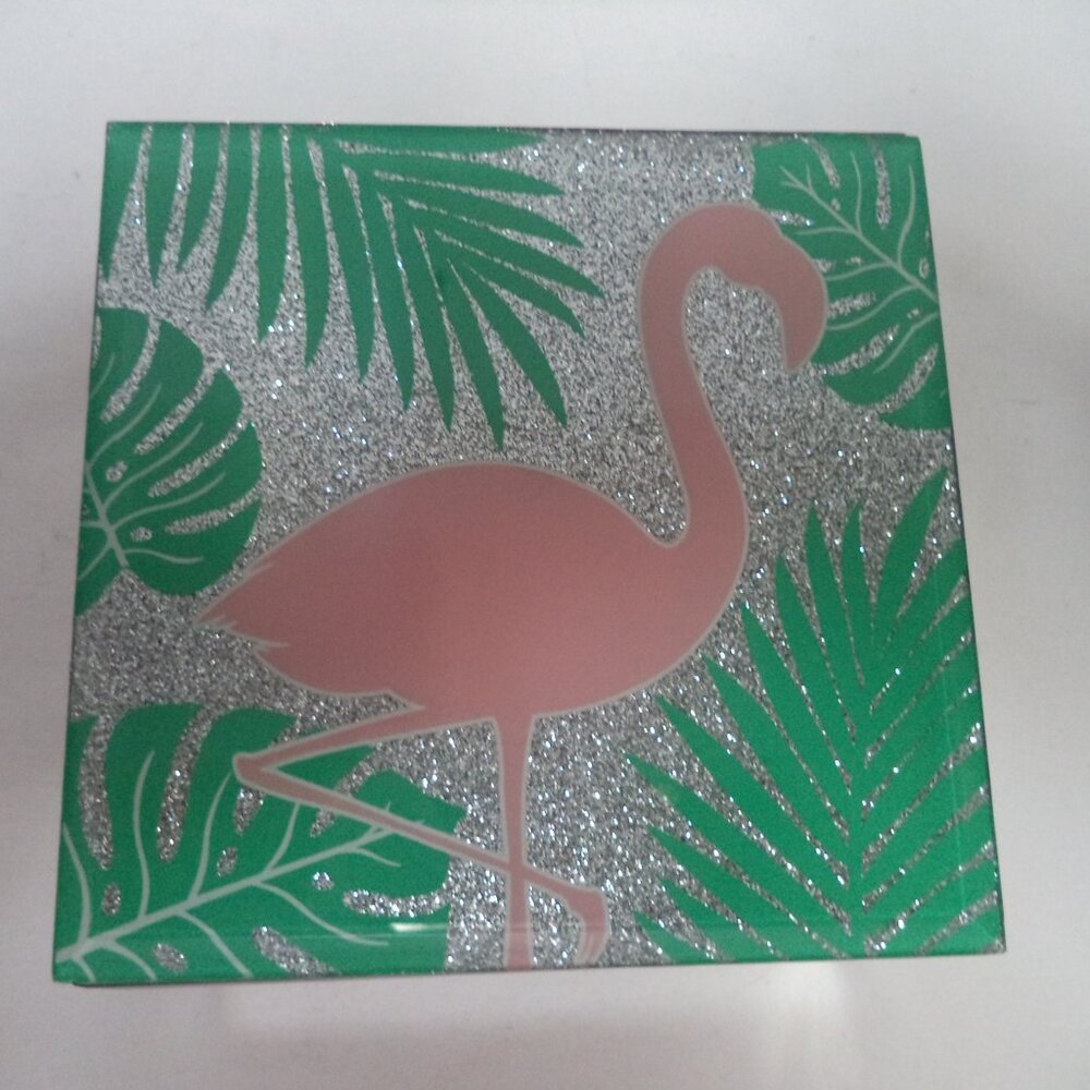 La Casa Bella Pink Flamingo mirrored glass trinket box velvet lined 5" x 5" NEW